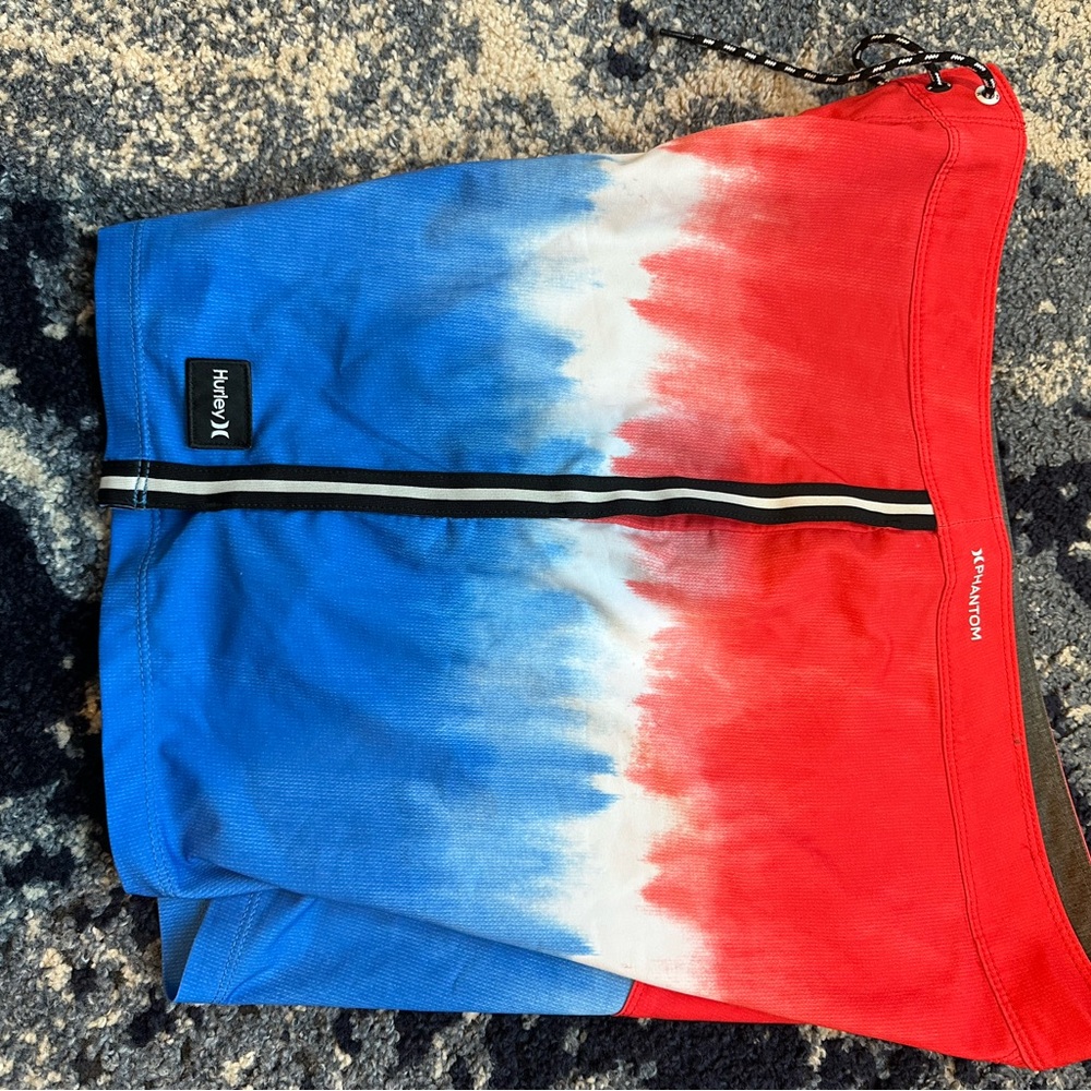 Hurley Phantom Red, White, and Blue board shorts